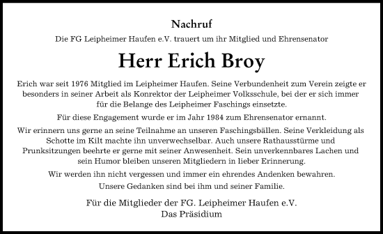Traueranzeige von Erich Broy von Günzburger Zeitung