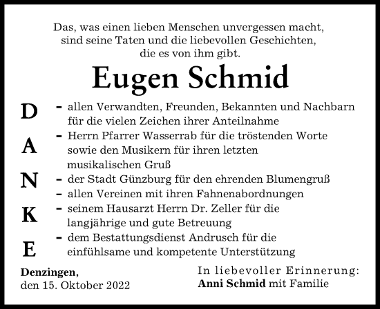 Traueranzeige von Eugen Schmid von Günzburger Zeitung