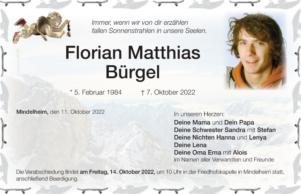  Traueranzeige für Florian Bürgel vom 11.10.2022 aus Mindelheimer Zeitung