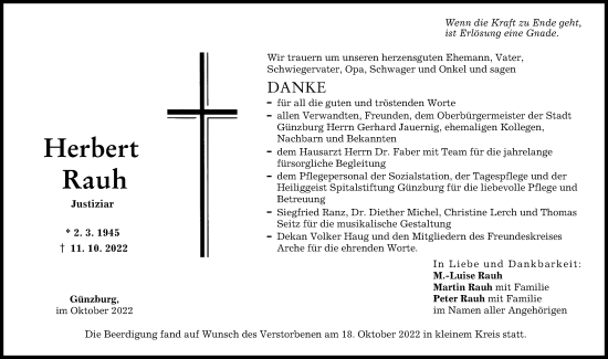 Traueranzeige von Herbert Rauh von Günzburger Zeitung