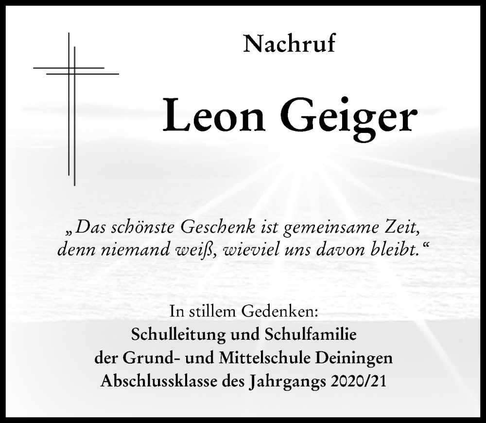  Traueranzeige für Leon Geiger vom 28.10.2022 aus Rieser Nachrichten