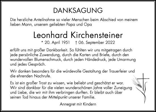 Traueranzeige von Leonhard Kirchensteiner von Mindelheimer Zeitung