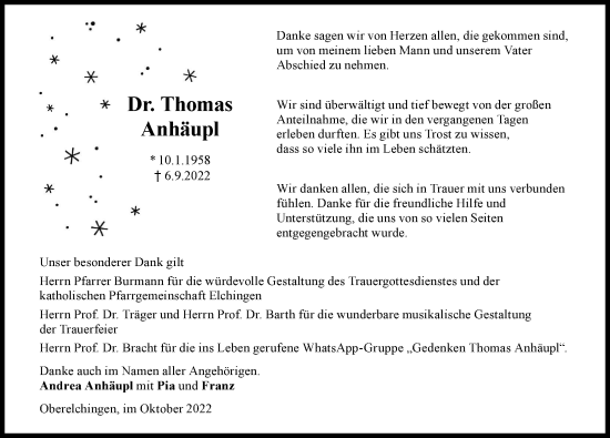 Traueranzeige von Thomas Anhäupl von Neu-Ulmer Zeitung