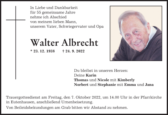 Traueranzeige von Walter Albrecht von Mindelheimer Zeitung