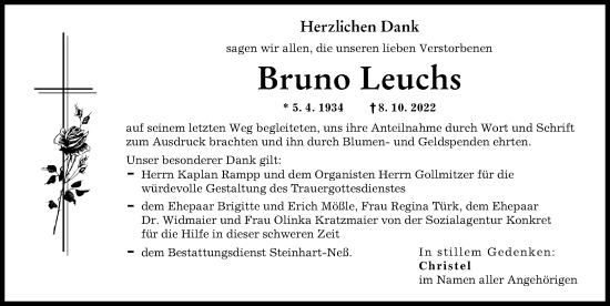 Traueranzeige von Bruno Leuchs von Günzburger Zeitung