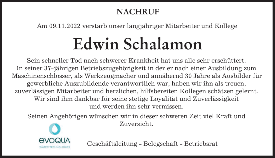 Traueranzeige von Edwin Schalamon von Günzburger Zeitung