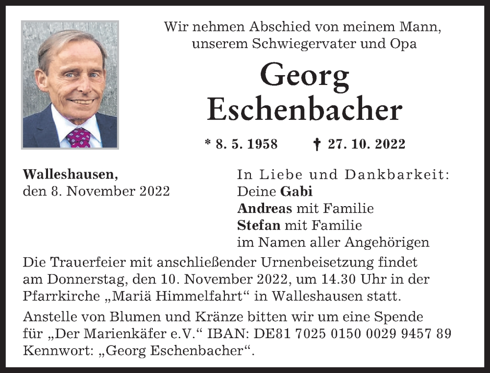  Traueranzeige für Georg Eschenbacher vom 08.11.2022 aus Landsberger Tagblatt