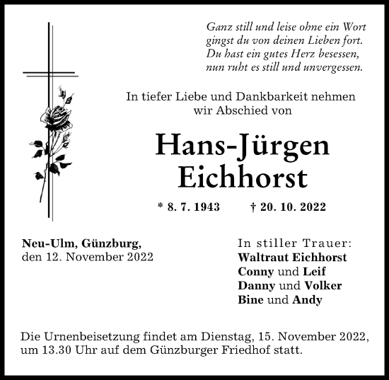 Traueranzeige von Hans-Jürgen Eichhorst von Günzburger Zeitung