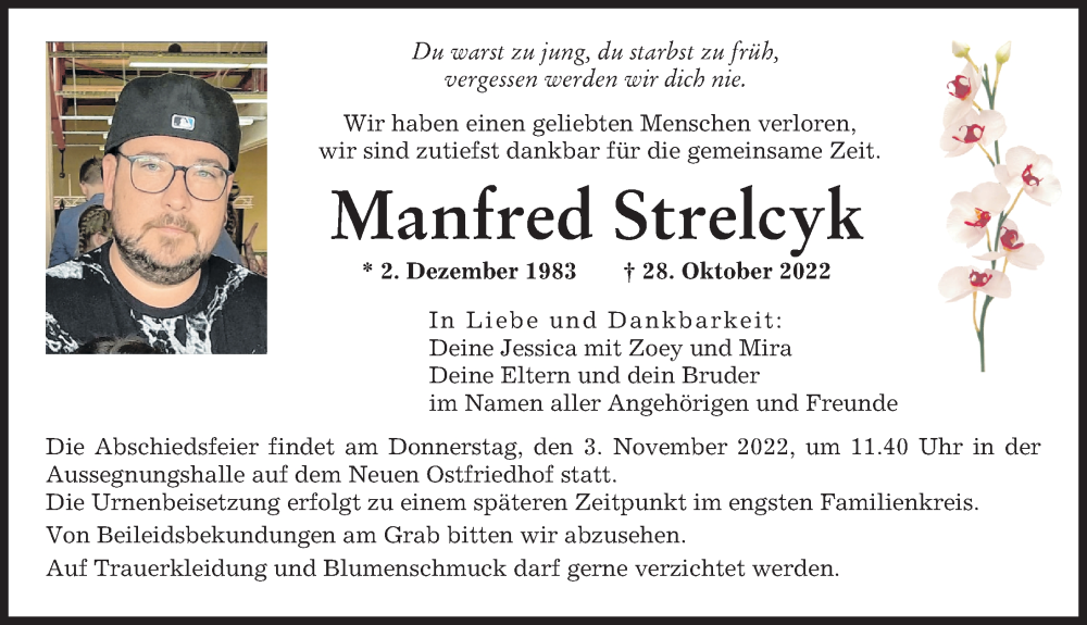  Traueranzeige für Manfred Strelcyk vom 02.11.2022 aus Augsburger Allgemeine