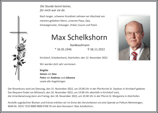 Traueranzeige von Max Schelkshorn von Mindelheimer Zeitung