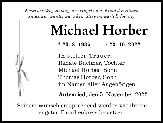 Traueranzeige von Michael Horber von Günzburger Zeitung