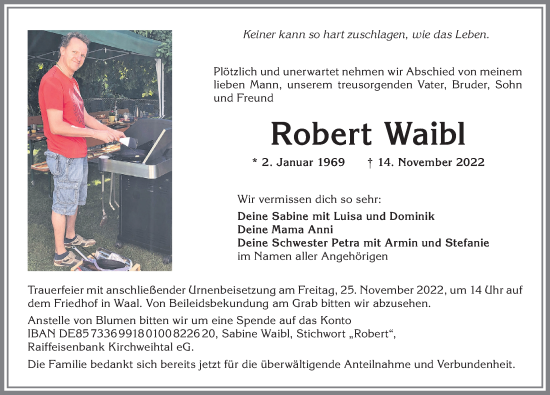 Traueranzeige von Robert Waibl von Landsberger Tagblatt, Augsburger Allgemeine