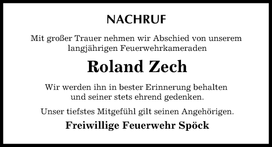 Traueranzeige von Roland Zech von Mindelheimer Zeitung