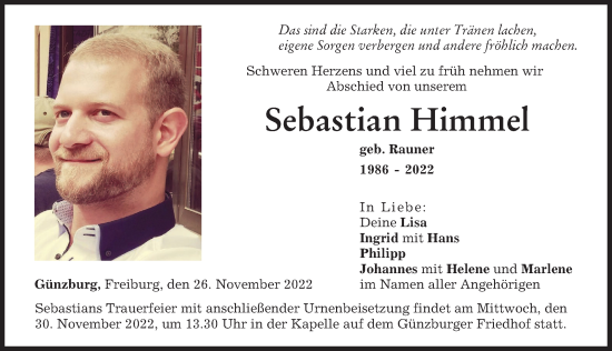 Traueranzeige von Sebastian Himmel von Günzburger Zeitung