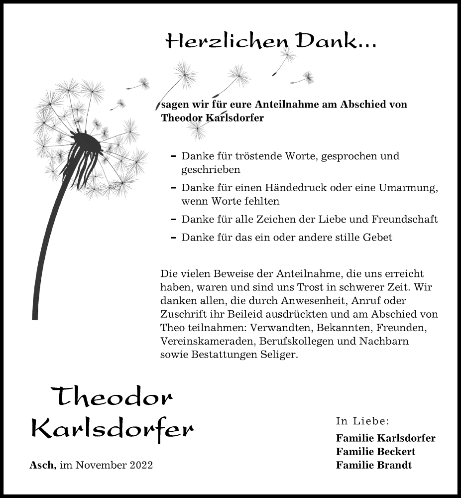  Traueranzeige für Theodor Karlsdorfer vom 19.11.2022 aus Landsberger Tagblatt