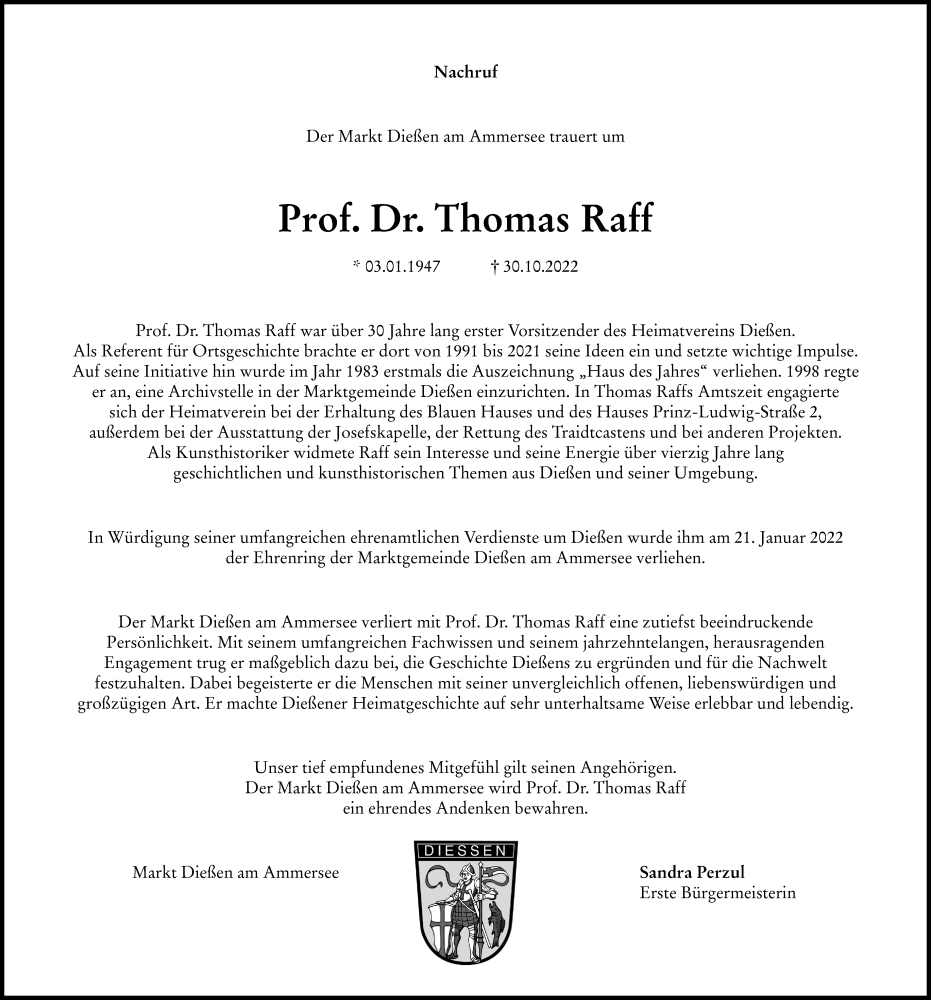  Traueranzeige für Thomas Raff vom 05.11.2022 aus Landsberger Tagblatt
