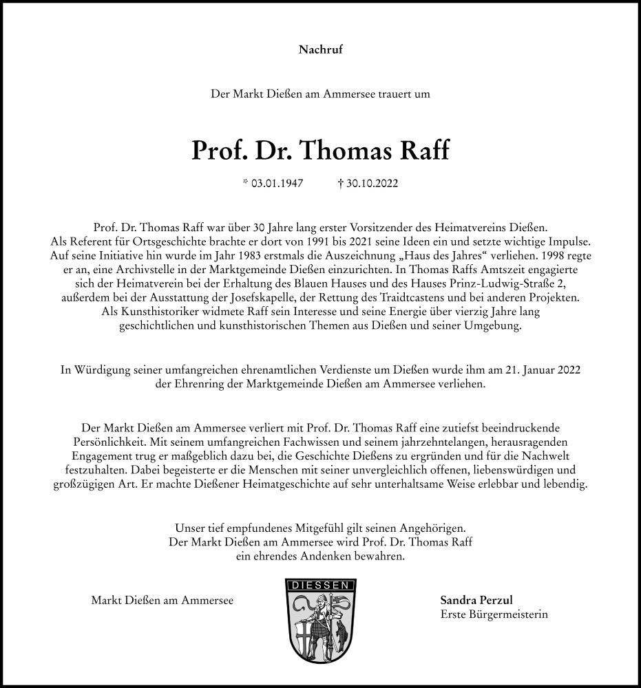  Traueranzeige für Thomas Raff vom 04.11.2022 aus Ammersee Kurier