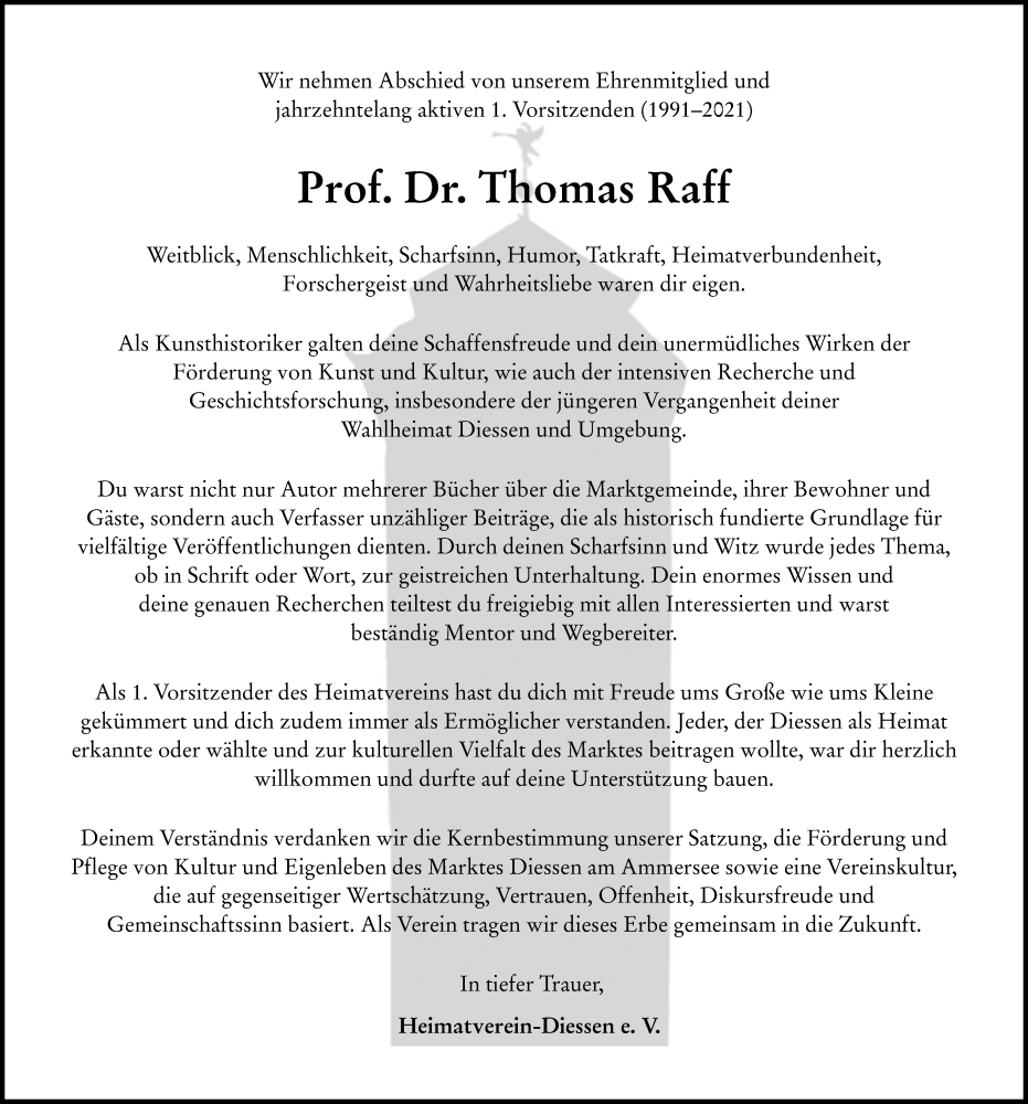  Traueranzeige für Thomas Raff vom 11.11.2022 aus Ammersee Kurier