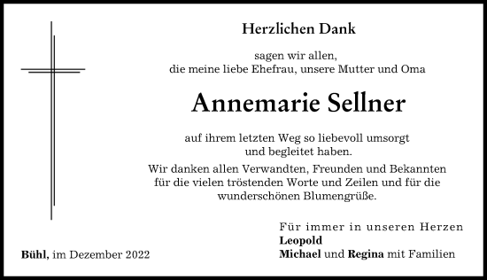 Traueranzeige von Annemarie Sellner von Günzburger Zeitung