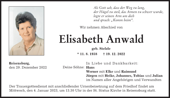 Traueranzeige von Elisabeth Anwald von Günzburger Zeitung