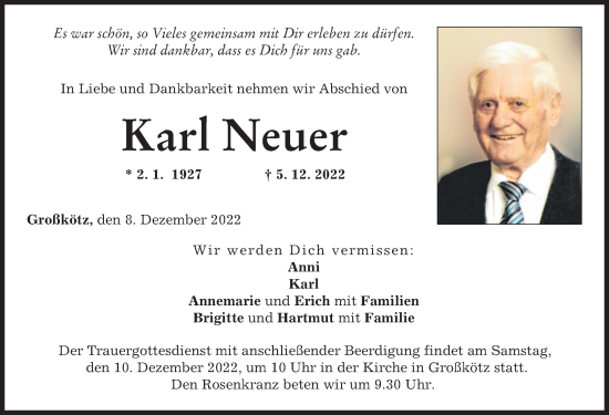 Traueranzeige von Karl Neuer von Günzburger Zeitung