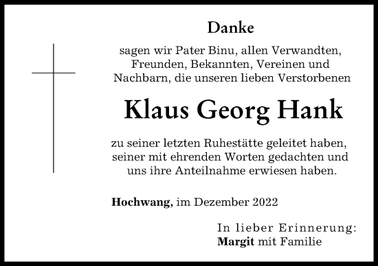 Traueranzeige von Klaus Georg Hank von Günzburger Zeitung