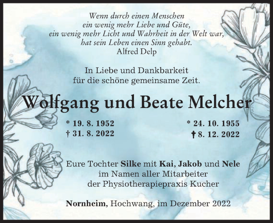 Traueranzeige von Wolfgang Melcher von Günzburger Zeitung