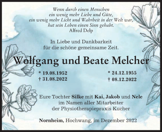 Traueranzeige von Wolfgang Melcher von Günzburger Zeitung