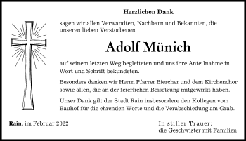 Traueranzeige von Adolf Münich von Donauwörther Zeitung