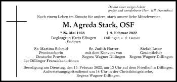 Traueranzeige von Agreda Stark von Donau Zeitung