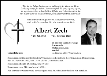 Traueranzeige von Albert Zech von Aichacher Nachrichten