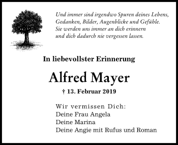 Traueranzeige von Alfred Mayer von Augsburger Allgemeine