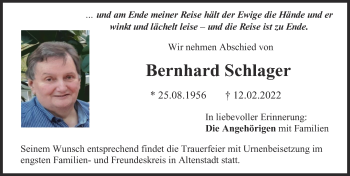 Traueranzeige von Bernhard Schlager von Illertisser Zeitung