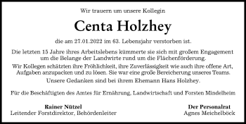 Traueranzeige von Centa Holzhey von Mindelheimer Zeitung