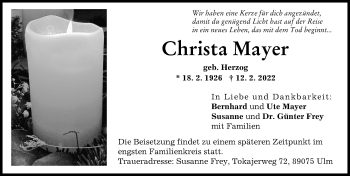 Traueranzeige von Christa Mayer von Illertisser Zeitung