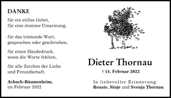 Traueranzeige von Dieter Thornau von Donauwörther Zeitung