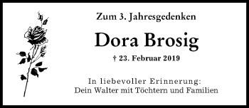 Traueranzeige von Dora Brosig von Augsburger Allgemeine