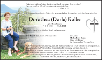 Traueranzeige von Dorothea Kolbe von Mindelheimer Zeitung