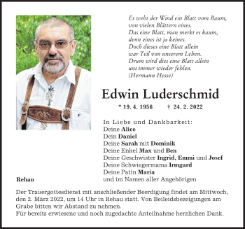 Traueranzeige von Edwin Luderschmid von Donauwörther Zeitung