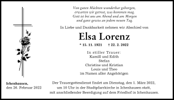Traueranzeige von Elsa Lorenz von Günzburger Zeitung