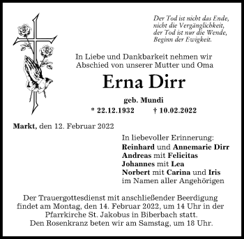 Traueranzeige von Erna Dirr von Augsburg-Land