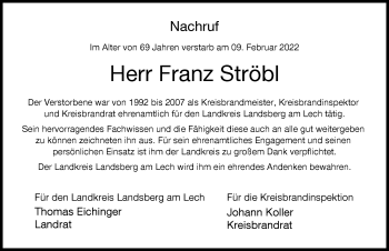 Traueranzeige von Franz Ströbl von Landsberger Tagblatt