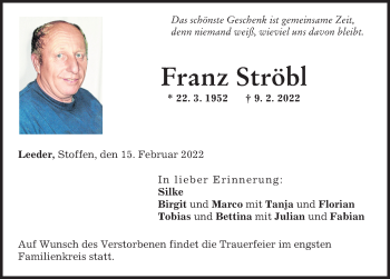 Traueranzeige von Franz Ströbl von Landsberger Tagblatt
