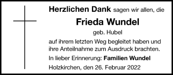 Traueranzeige von Frieda Wundel von Rieser Nachrichten