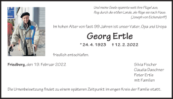 Traueranzeige von Georg Ertle von Augsburger Allgemeine