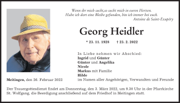 Traueranzeige von Georg Heidler von Augsburg-Land
