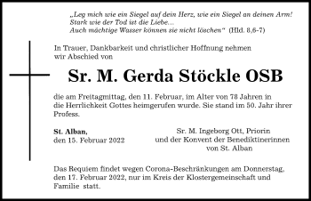 Traueranzeige von Gerda Stöckle von Augsburger Allgemeine, Landsberger Tagblatt