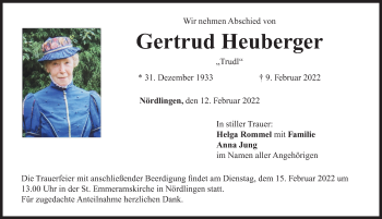 Traueranzeige von Gertrud Heuberger von Rieser Nachrichten