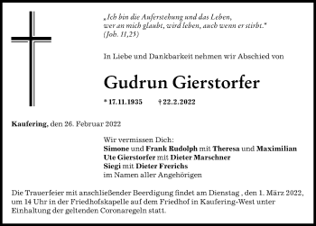 Traueranzeige von Gudrun Gierstorfer von Landsberger Tagblatt