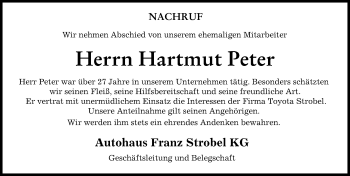 Traueranzeige von Hartmut Peter von Schwabmünchner Allgemeine